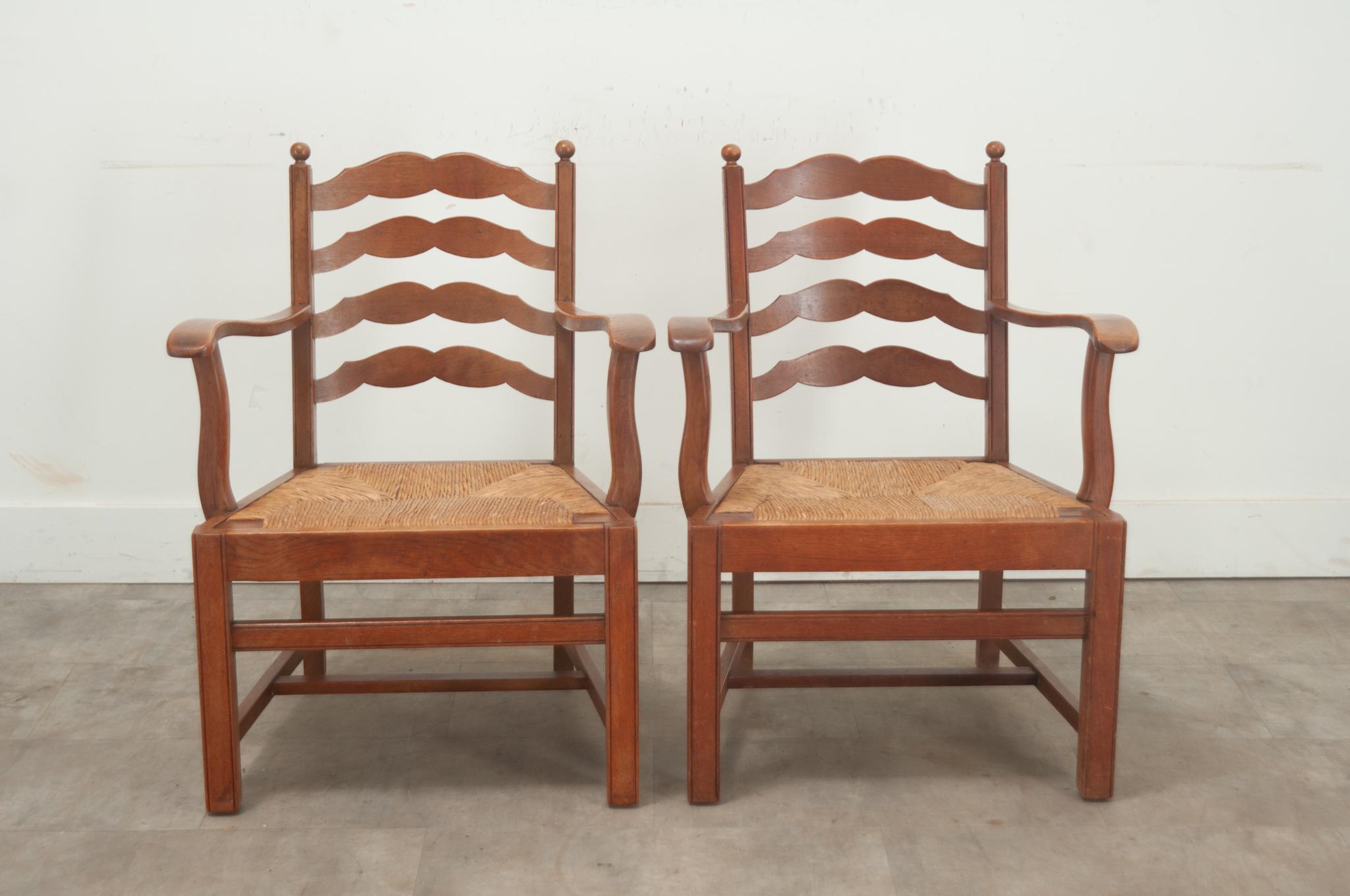 Set of 4 Oak & Rush Seat Lounge Chairs 11