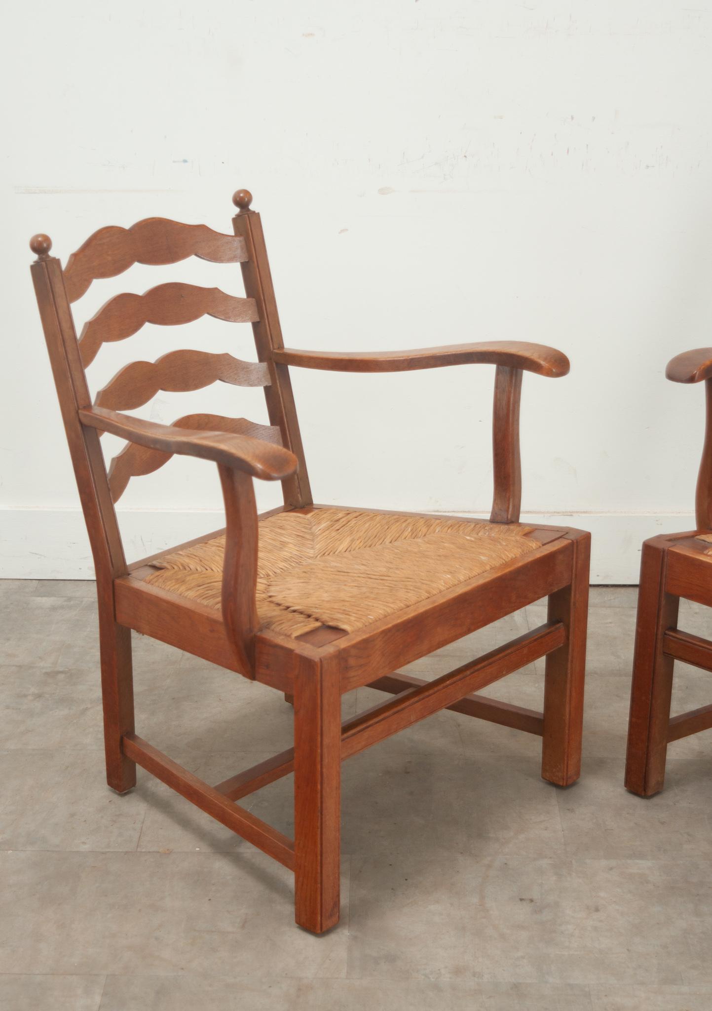 Set of 4 Oak & Rush Seat Lounge Chairs 12