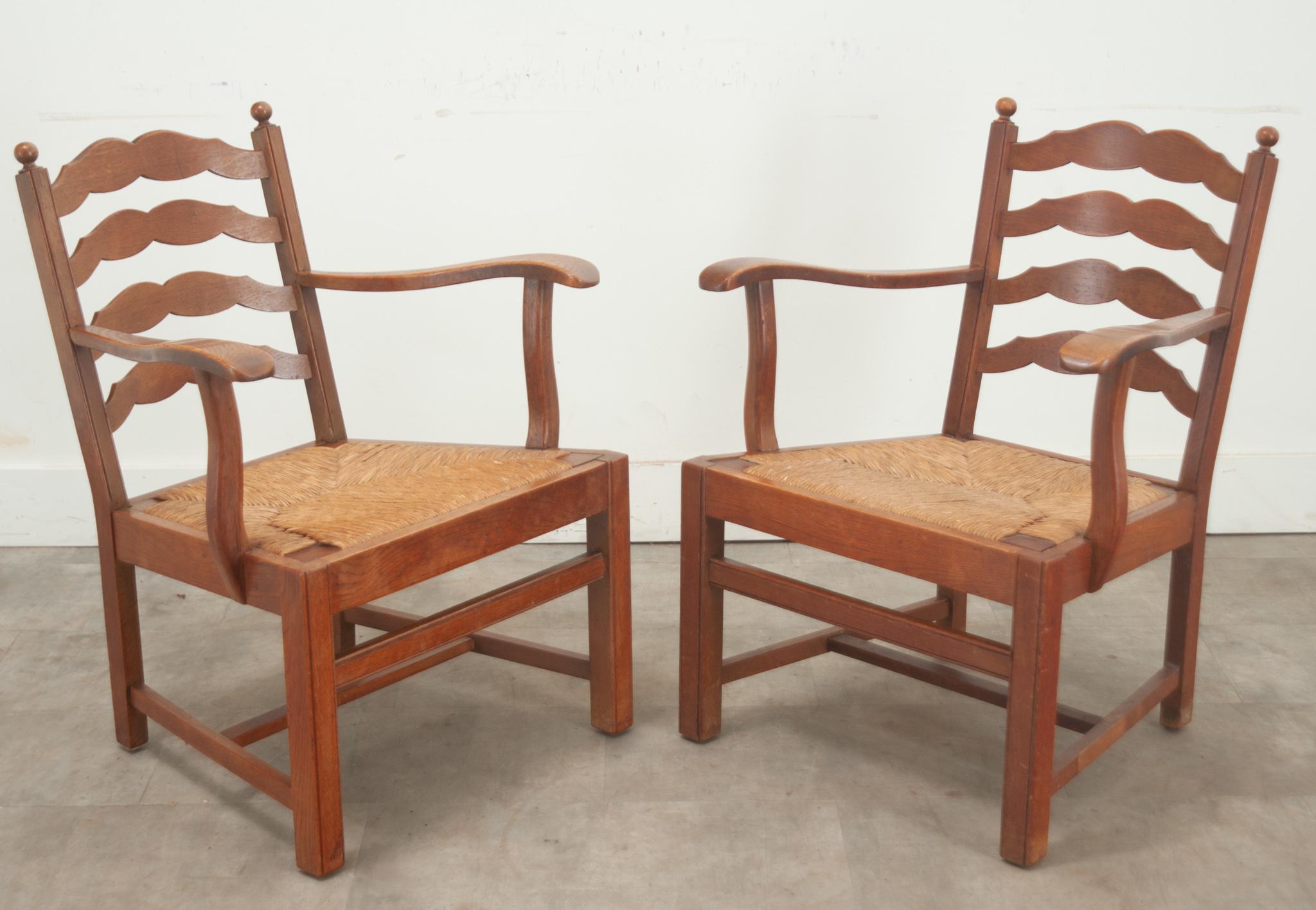 Set of 4 Oak & Rush Seat Lounge Chairs 13