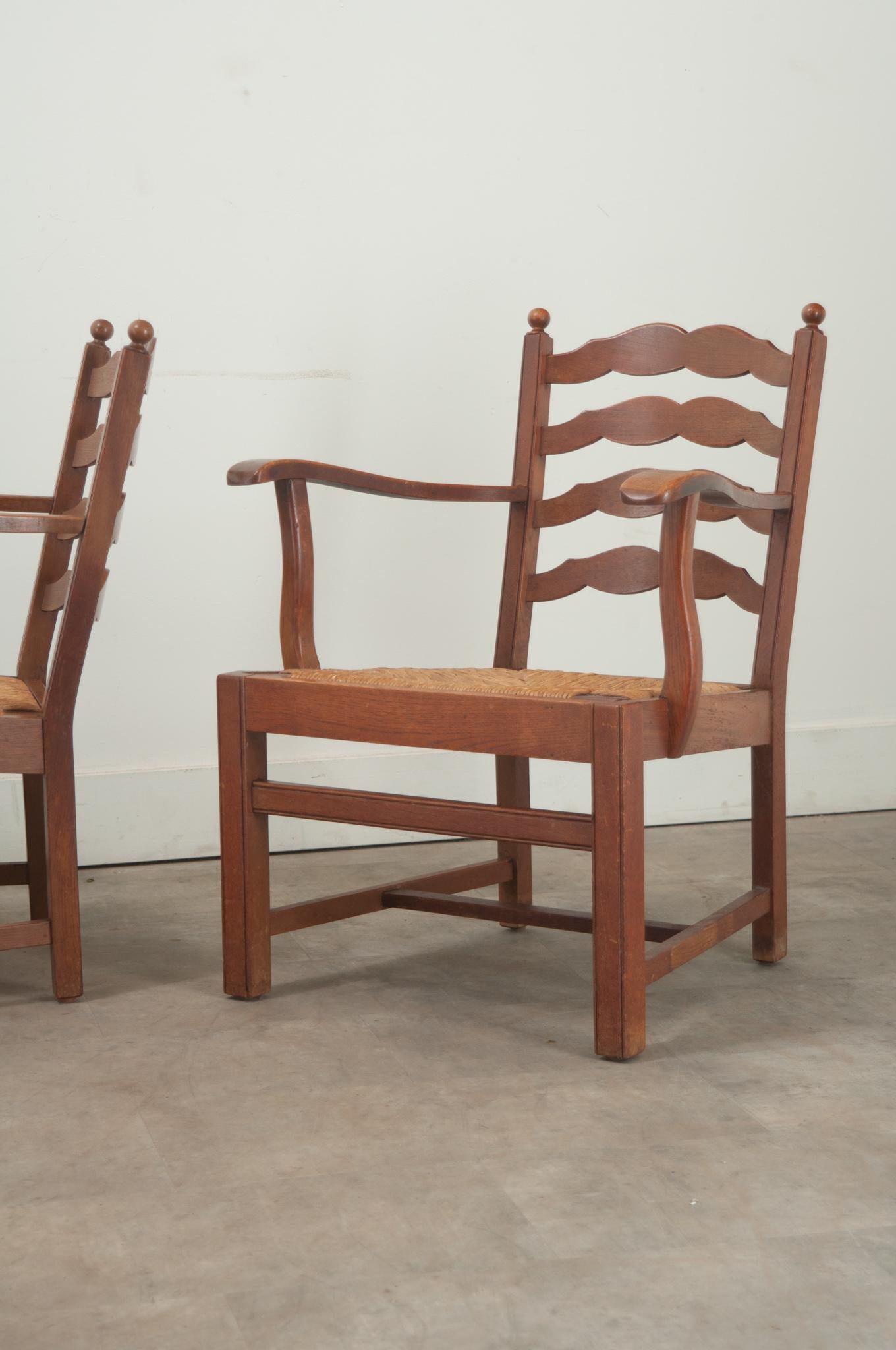 20th Century Set of 4 Oak & Rush Seat Lounge Chairs