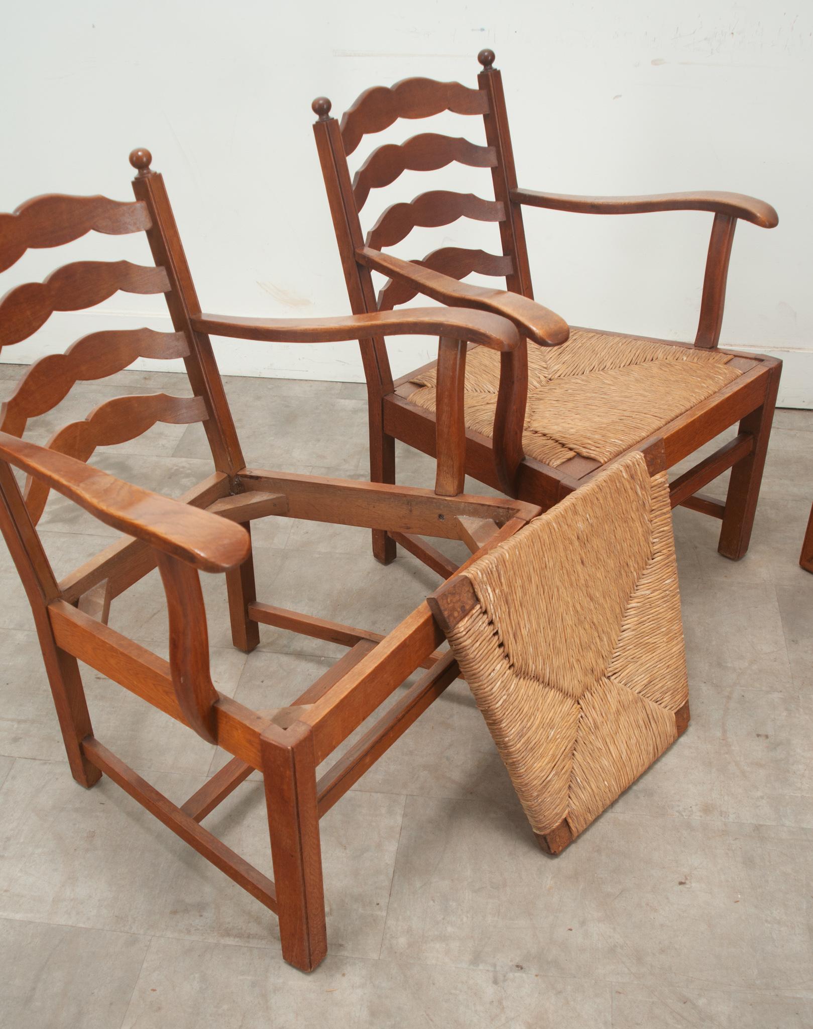 Set of 4 Oak & Rush Seat Lounge Chairs 2