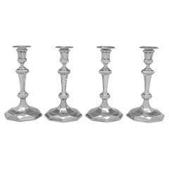 Set of 4 Octagonal Cast Brittania Standard Silver Candlesticks by Tessier, 1910