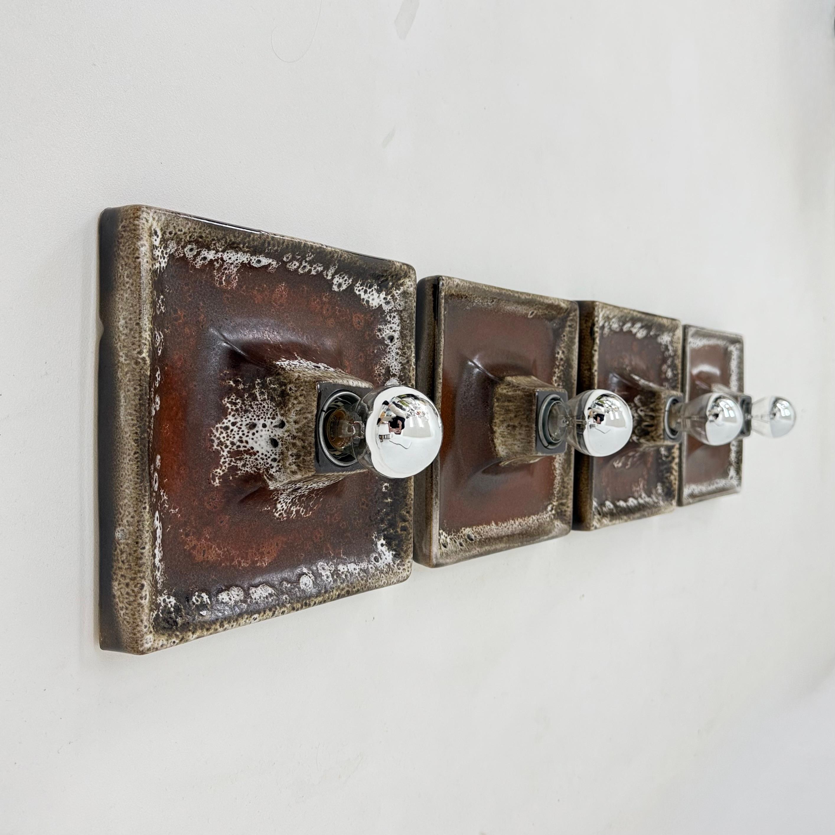 Set di 4 lampade da parete in ceramica marrone, anni '70 in vendita 11