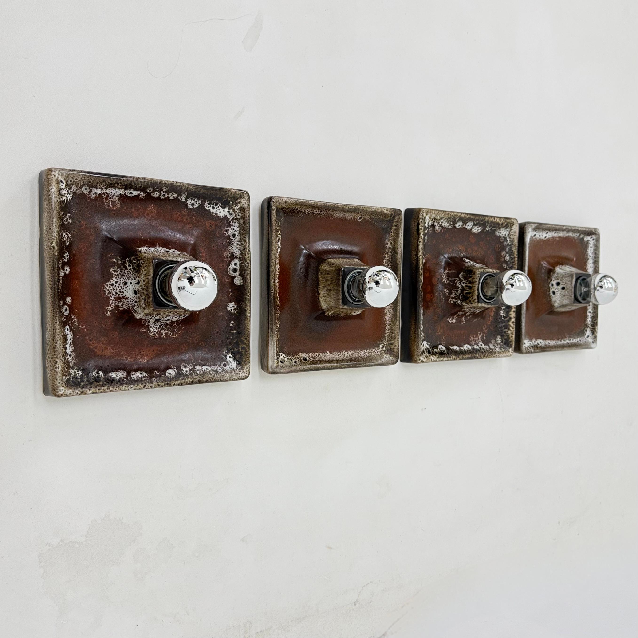 Set di 4 lampade da parete in ceramica marrone, anni '70 in vendita 12