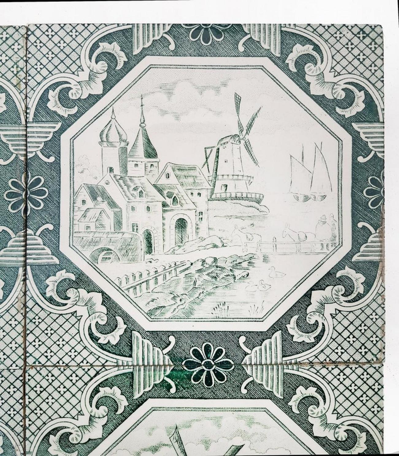 Set of 4 of Ceramic Tiles by Gilliot 'Total 200 Tiles', 1930 In Good Condition For Sale In Rijssen, NL