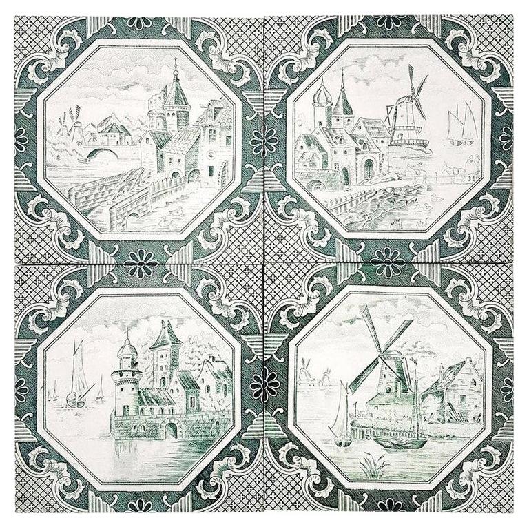 Set von 4 Keramikfliesen von Gilliot ' Total 200 Kacheln', 1930 im Angebot