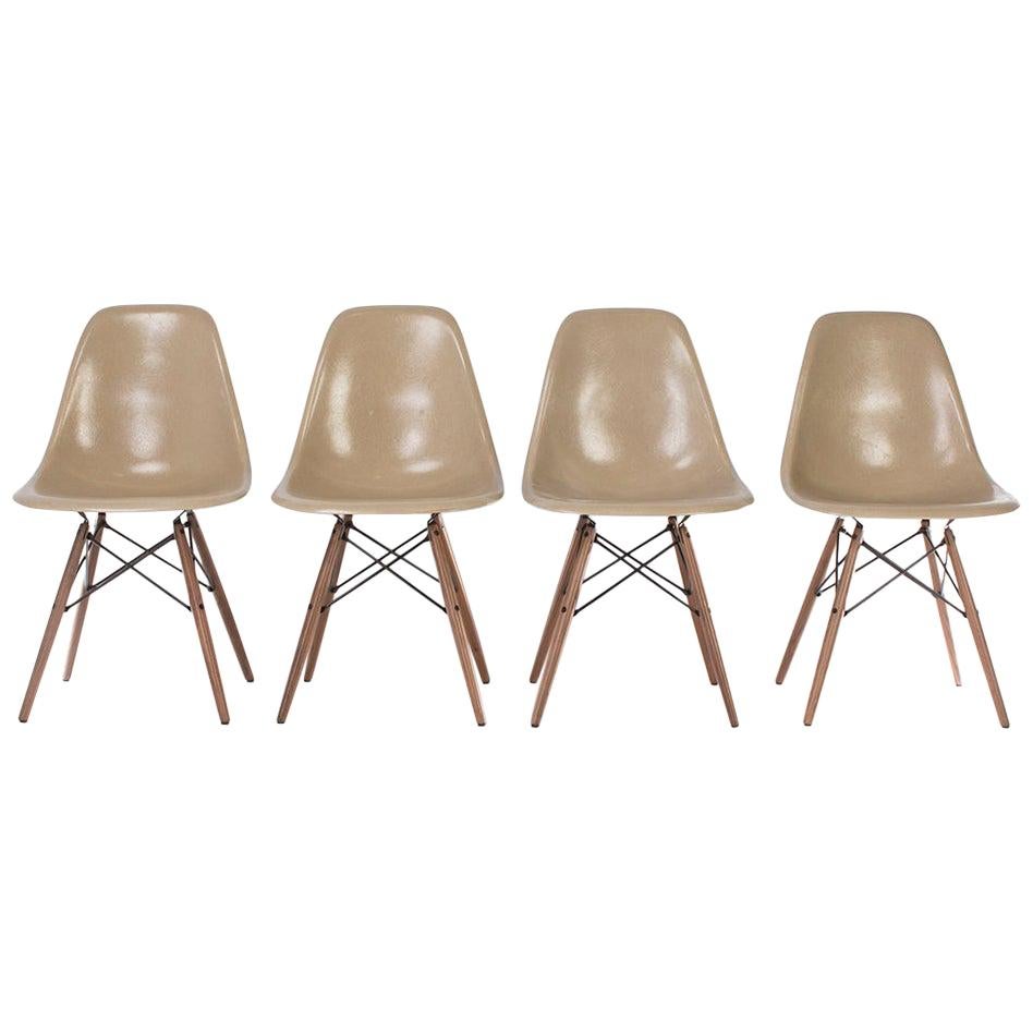 Set of 4 of Greige Herman Miller Eames Dsw Side Shell Chair For Sale