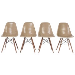 Set of 4 of Greige Herman Miller Eames Dsw Side Shell Chair