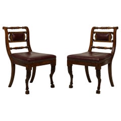 Set of 4 of Turned & Carved Mahogany Burgundy Upholstered Side Chairs