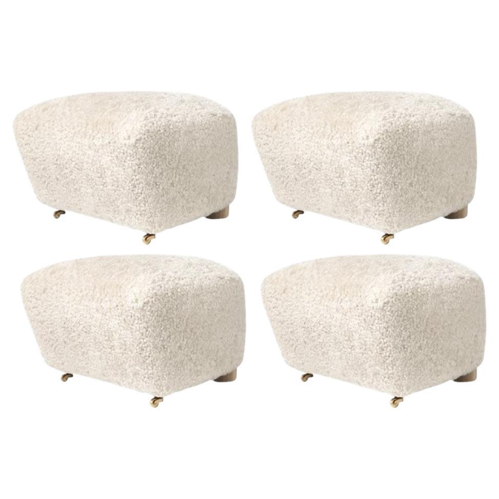 Set of 4 off White Natural Oak Sheepskin the Tired Man Footstools by Lassen
