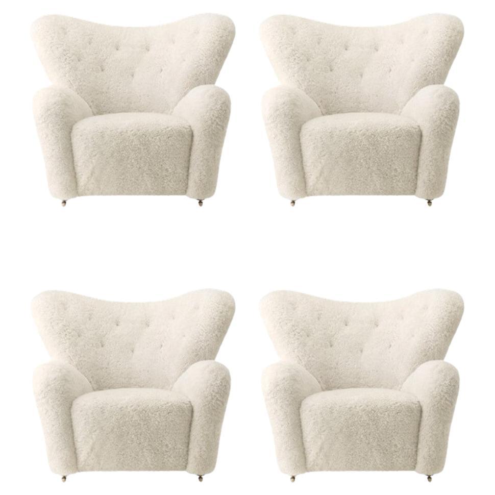 Set of 4 off White Sheepskin the Tired Man Lounge Chair by Lassen