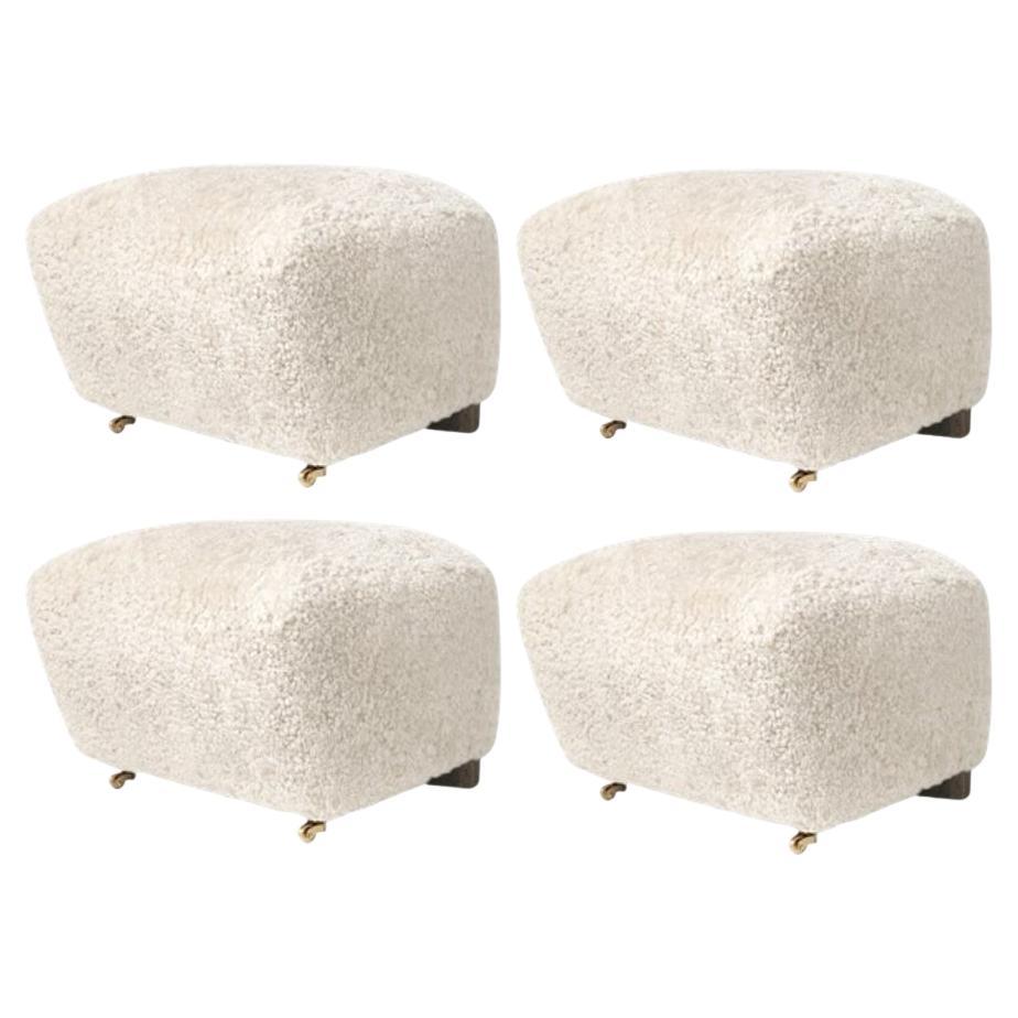 Set of 4 off White Smoked Oak Sheepskin the Tired Man Footstools by Lassen For Sale