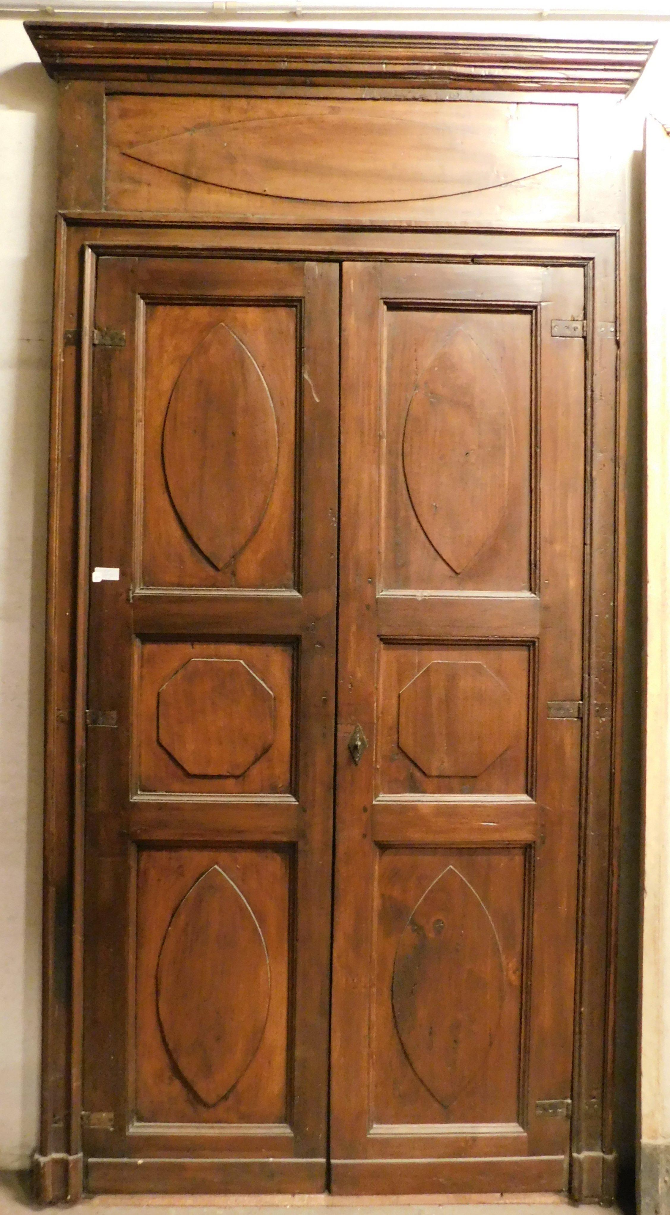 Hand-Carved Set of 4 old double doors carved in poplar wood with frame, Italy For Sale