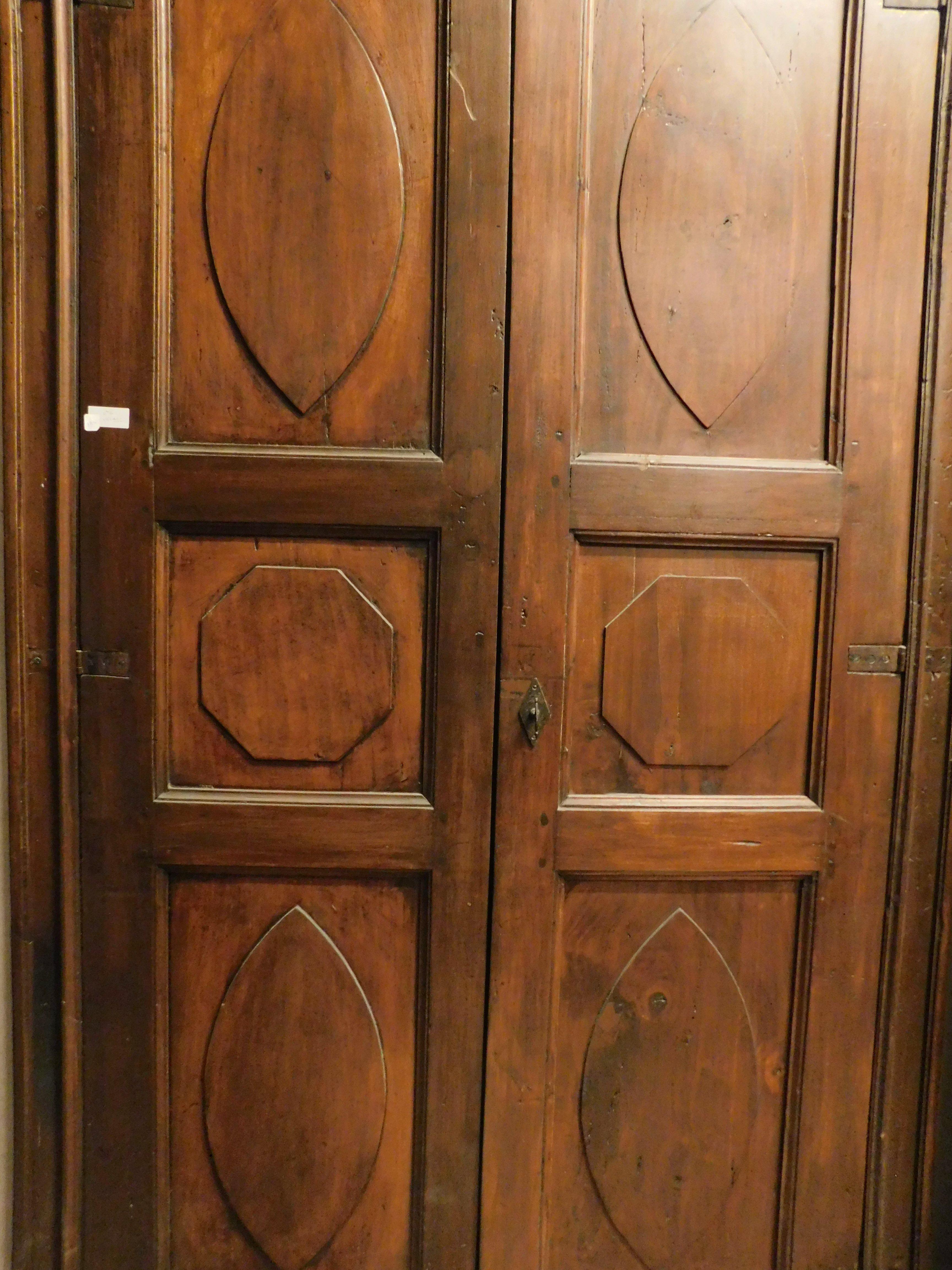 18th Century and Earlier Set of 4 old double doors carved in poplar wood with frame, Italy For Sale