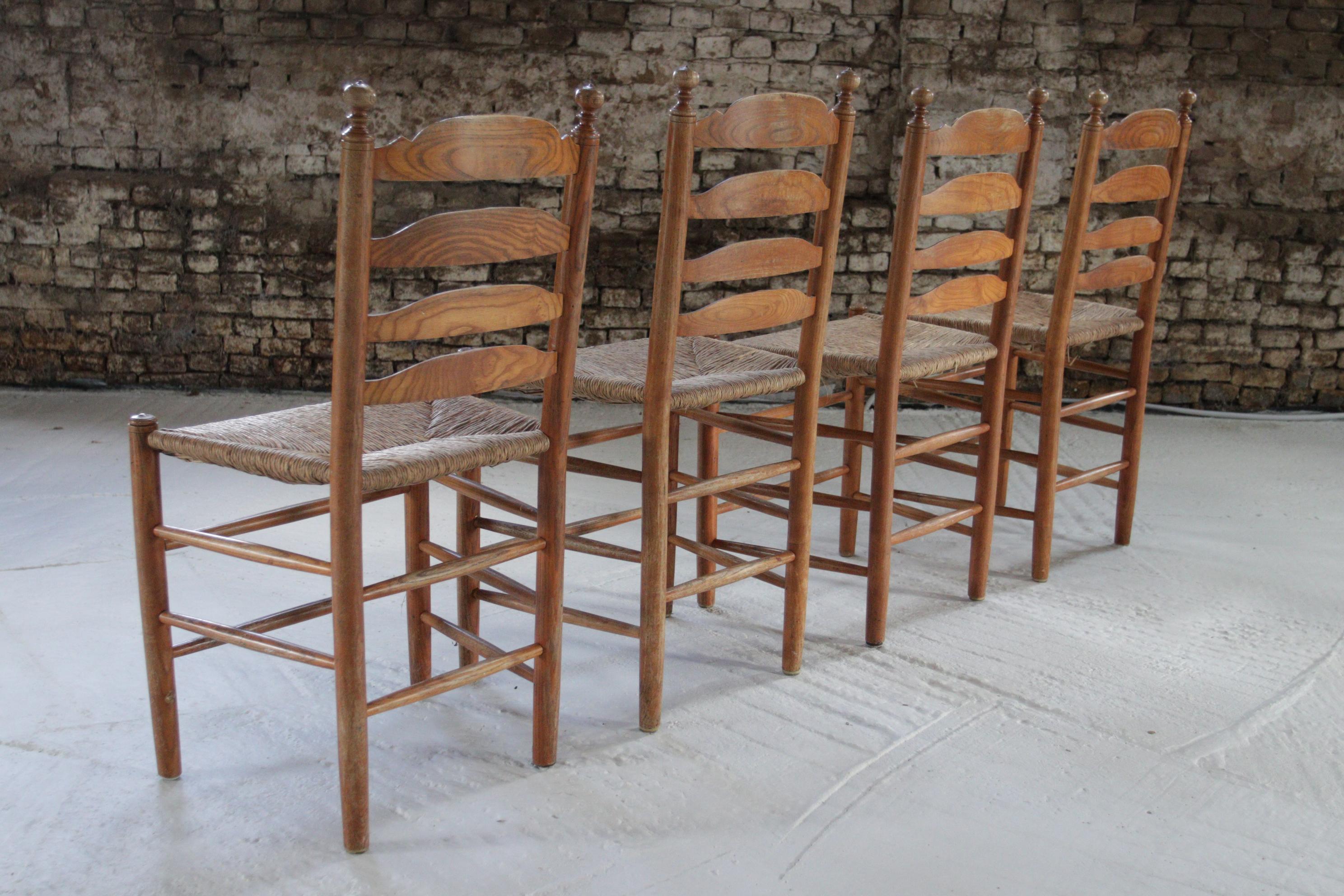 Set of 4 Old Rural Dutch Ladderback chairs 1960's For Sale 9