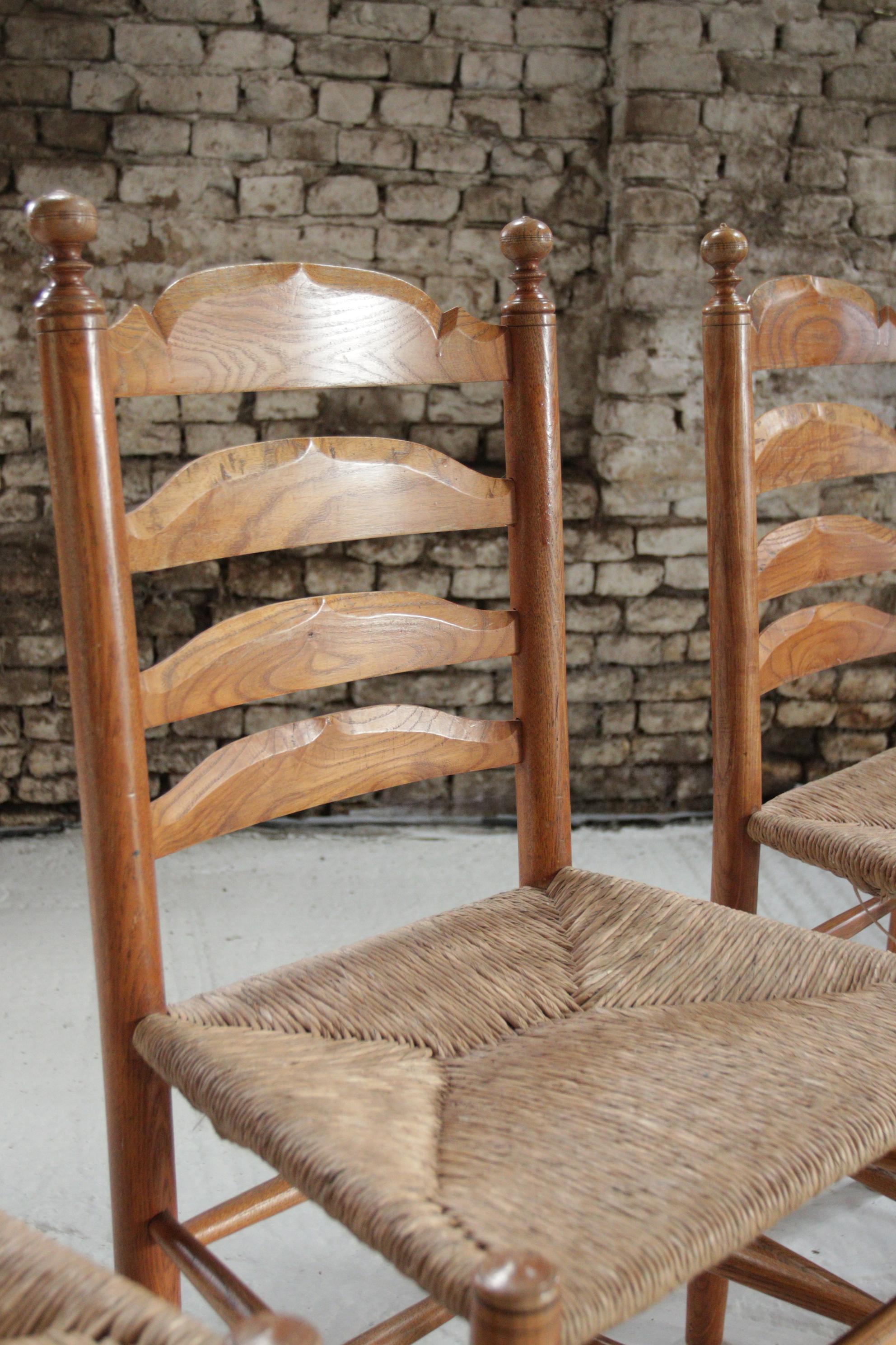 Rush Set of 4 Old Rural Dutch Ladderback chairs 1960's For Sale