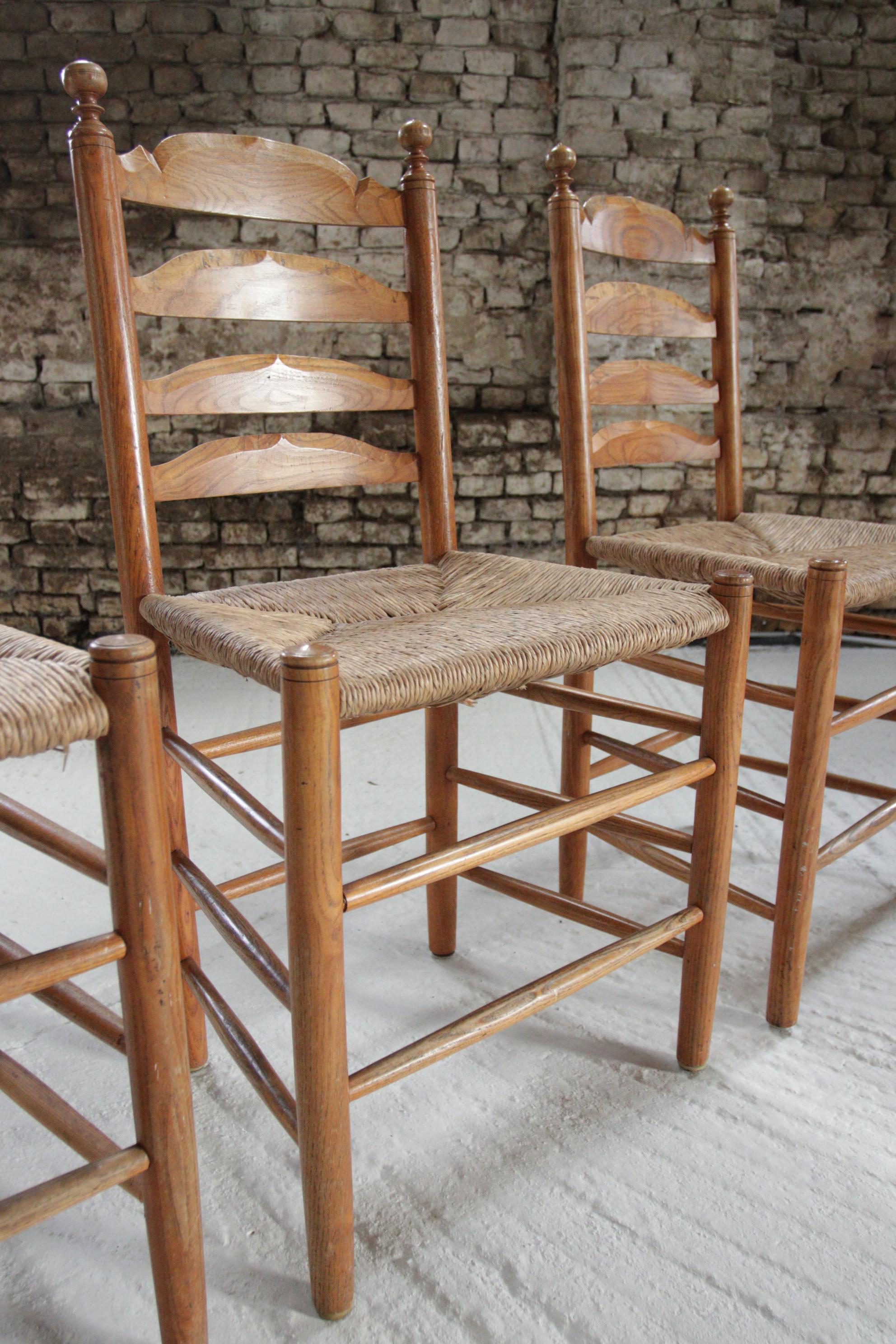 Set of 4 Old Rural Dutch Ladderback chairs 1960's For Sale 2