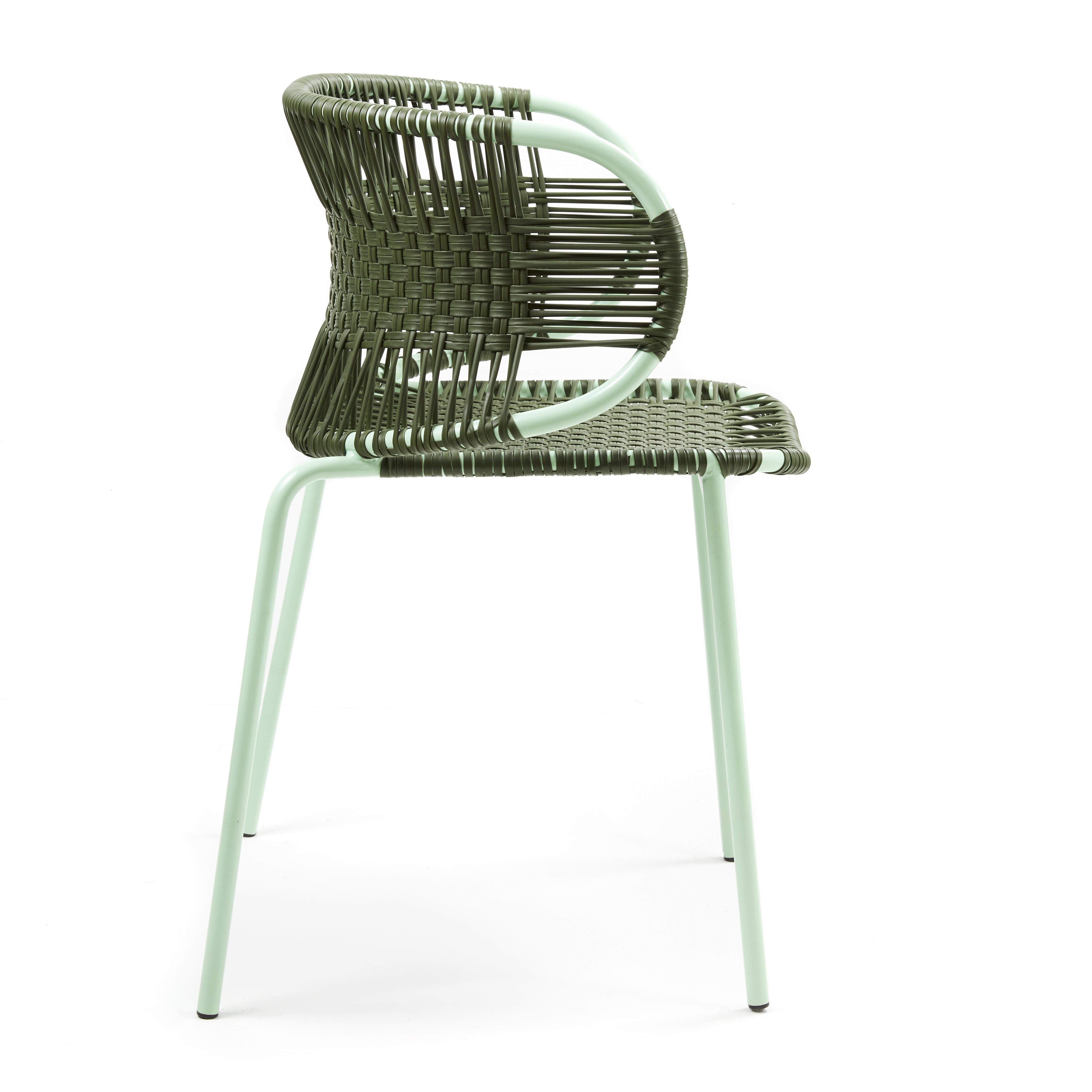 Modern Set of 4 Olive Cielo Stacking Chair with Armrest by Sebastian Herkner For Sale