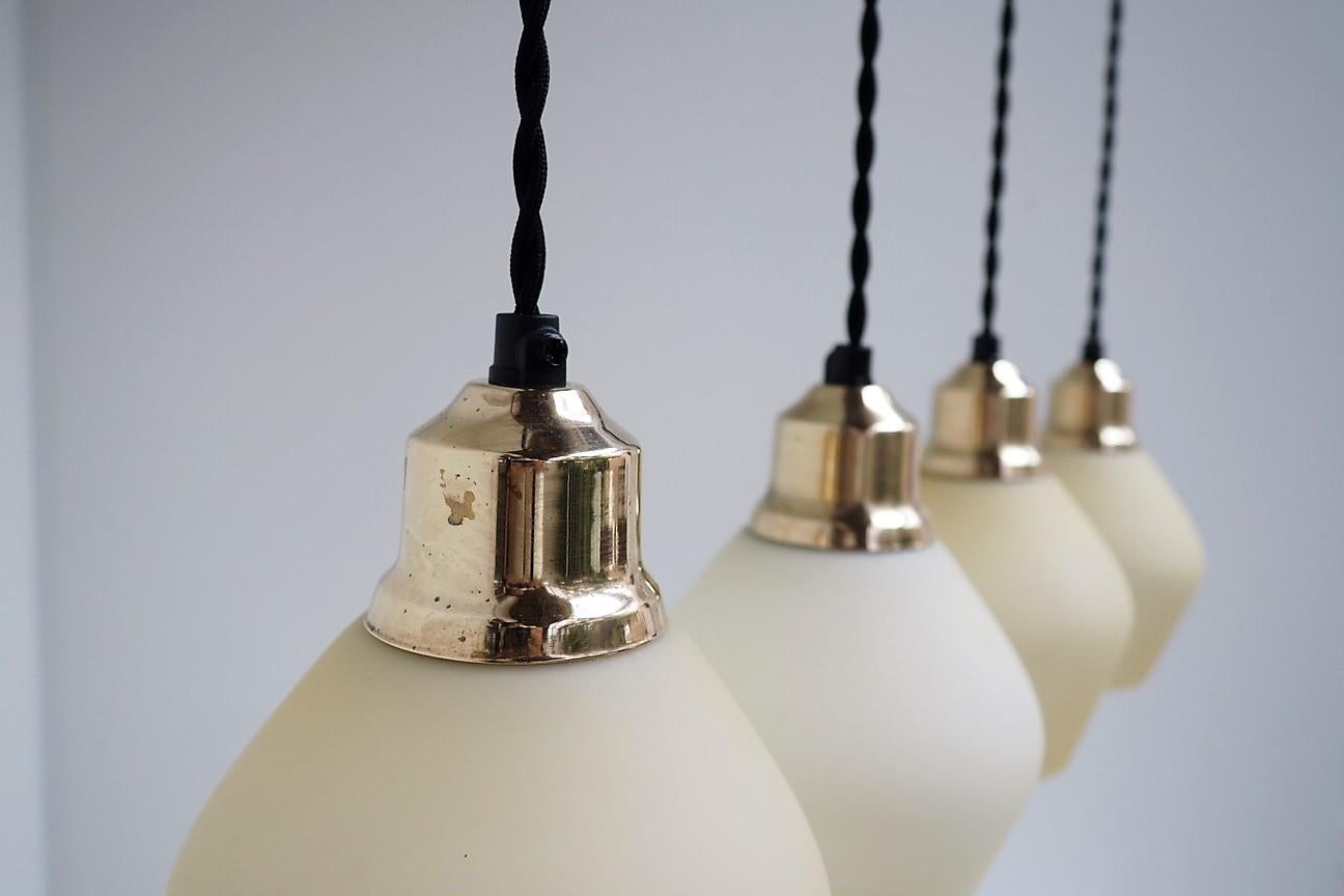 Mid-Century Modern Set of 4 Opal Glass Lights with Brass Top, Danish Midcentury Design, 1940s