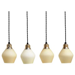 Set of 4 Opal Glass Lights with Brass Top, Danish Midcentury Design, 1940s