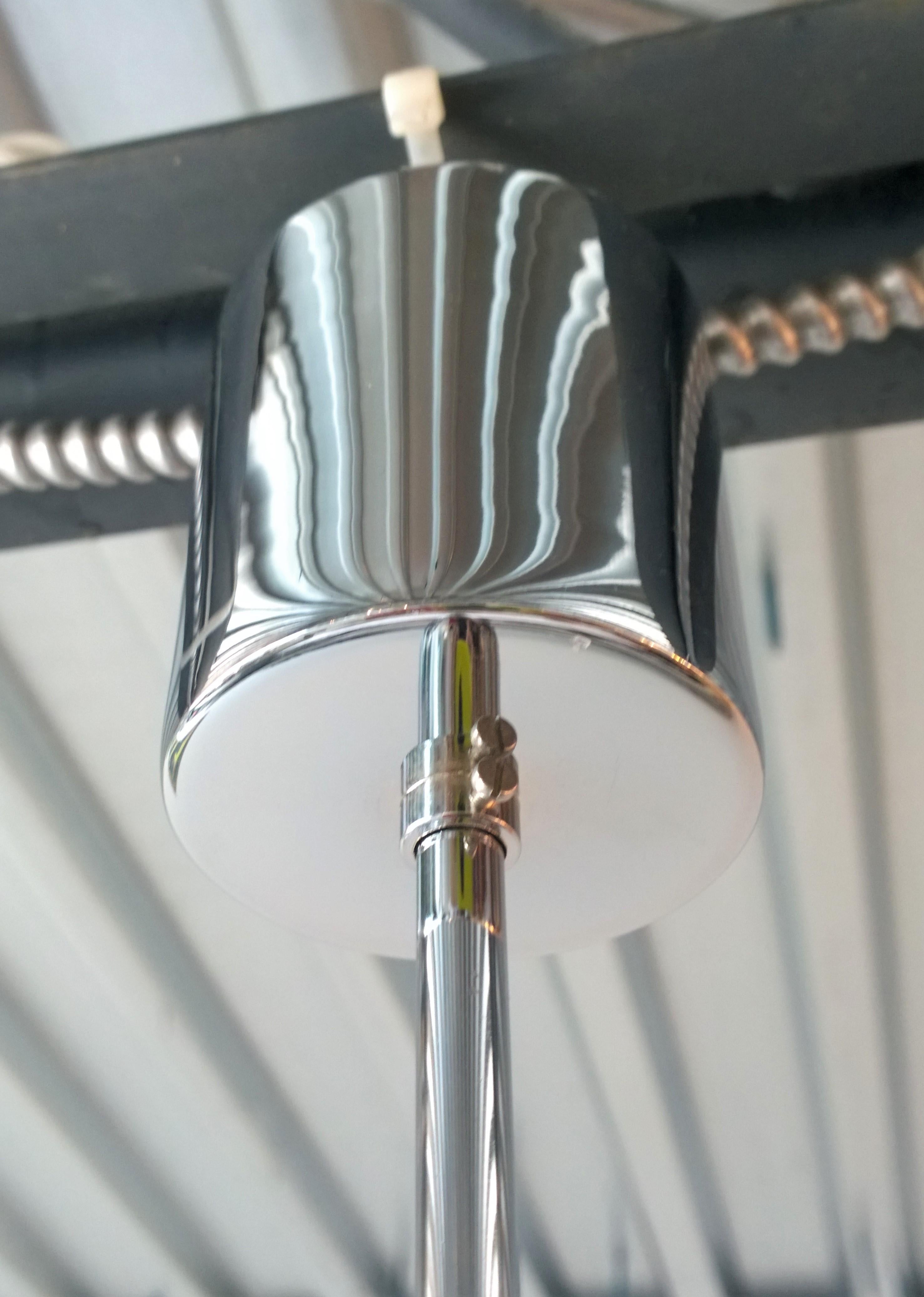 Set of 3 Opaline Cylinder Glass on Chrome Rod and Barrel Canopy Light Pendants For Sale 2