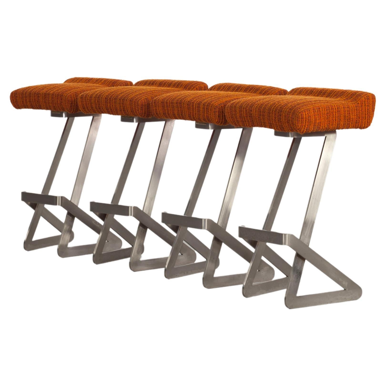 Set of 4 Orange Gianni Moscatelli Bar Stools, Italy 1970, Made by Formanova For Sale