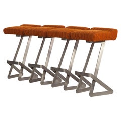 Retro Set of 4 Orange Gianni Moscatelli Bar Stools, Italy 1970, Made by Formanova