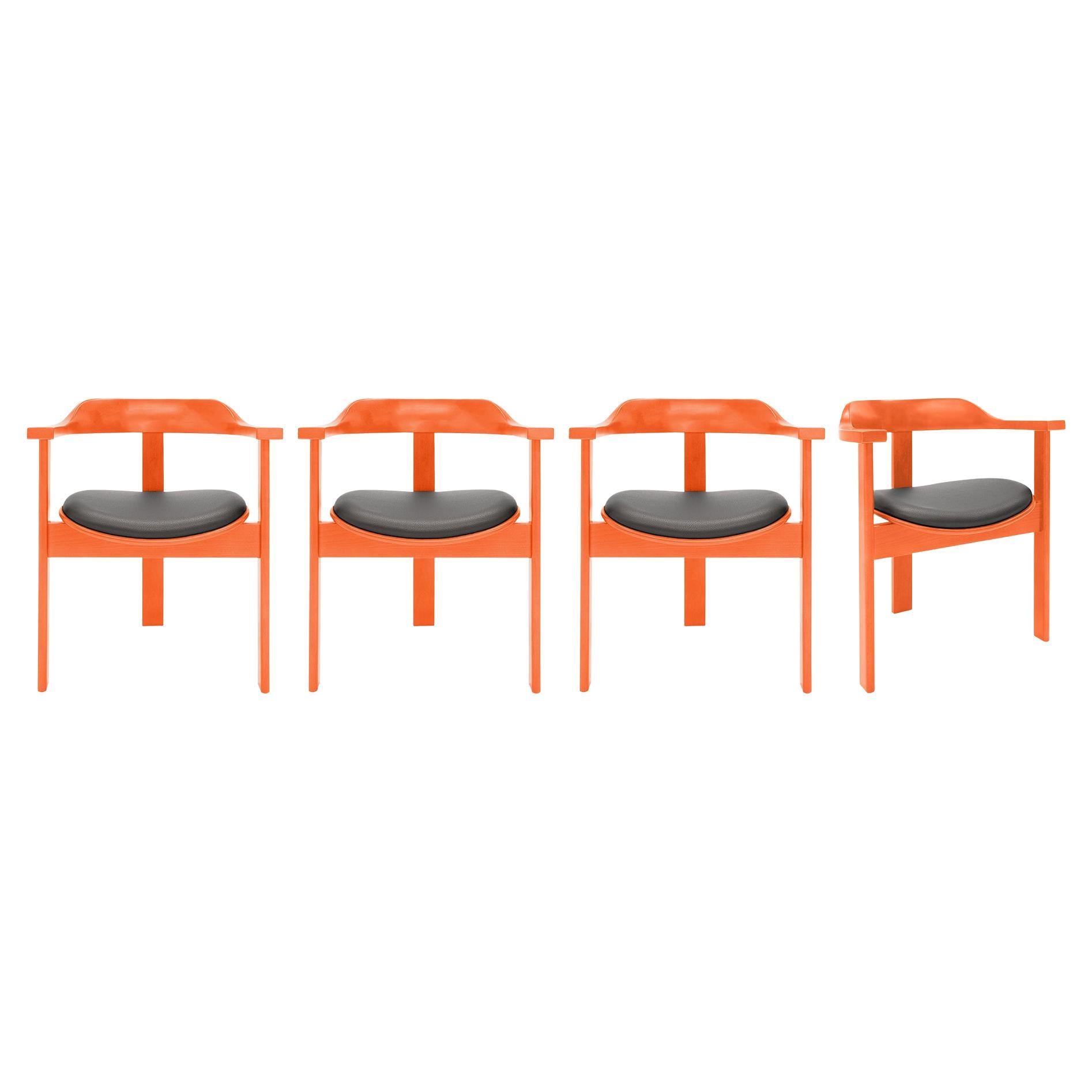 Set of 4 Orange Haussmann Armchairs by Robert & Trix Haussmann, Design 1964 For Sale