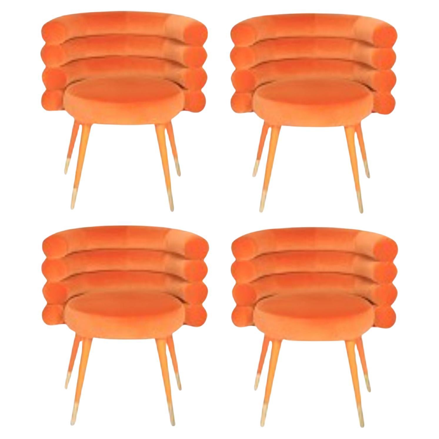 Satz von 4 orangefarbenen Marshmallow-Esszimmerstühlen, Royal Stranger