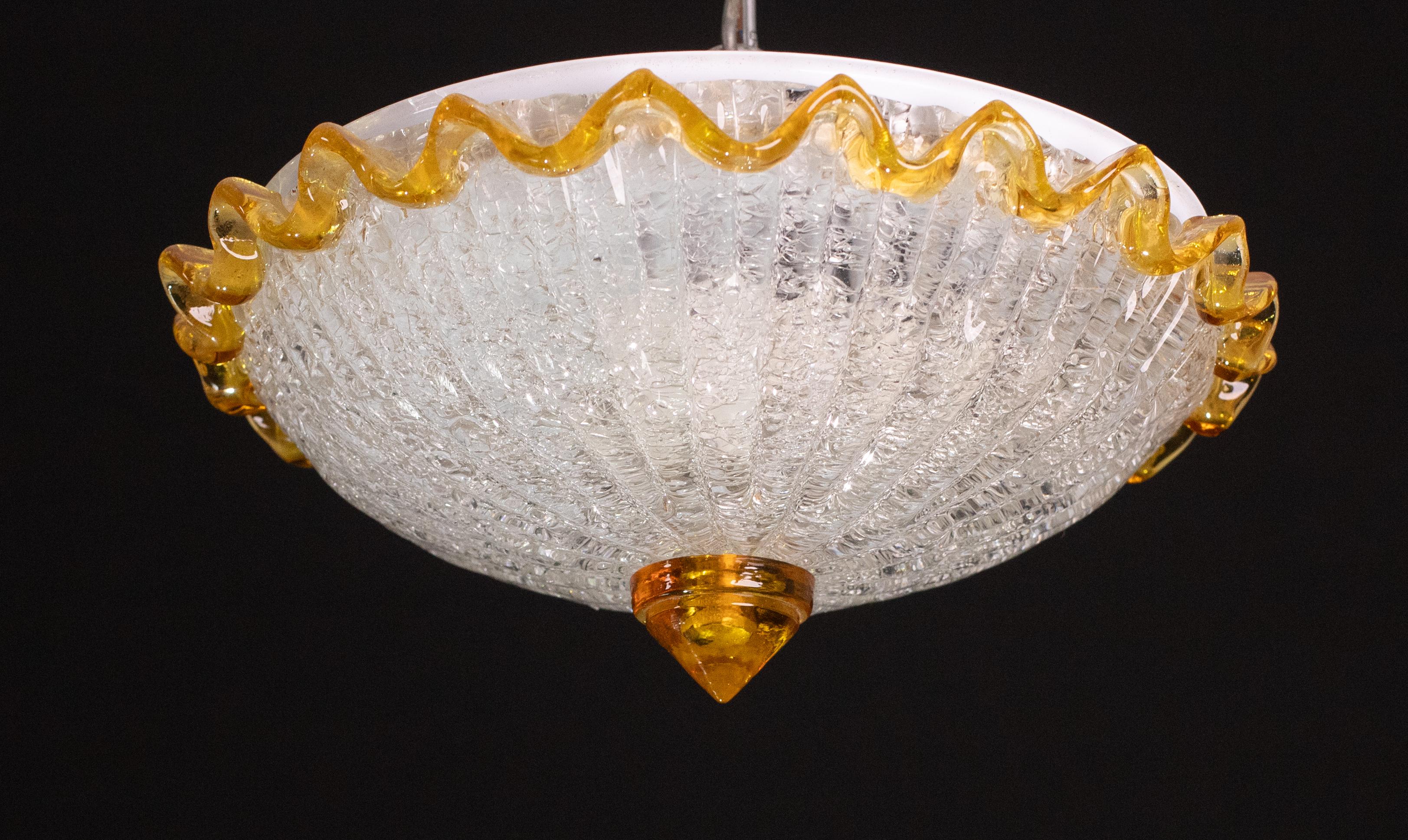 Set Of 4 Orange Murano Glass 2 Ceiling Light and 2 Wall Light, 1970 For Sale 6