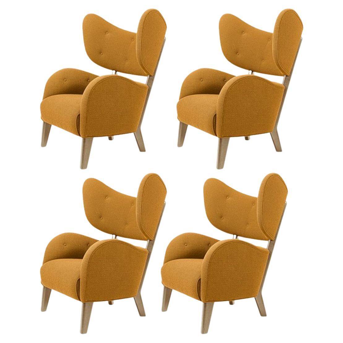 Set of 4 Orange Raf Simons Vidar 3 Natural Oak My Own Lounge Chair by Lassen