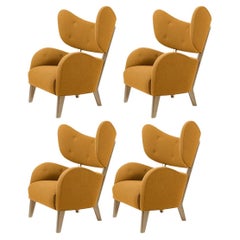 Set of 4 Orange Raf Simons Vidar 3 Natural Oak My Own Lounge Chair by Lassen