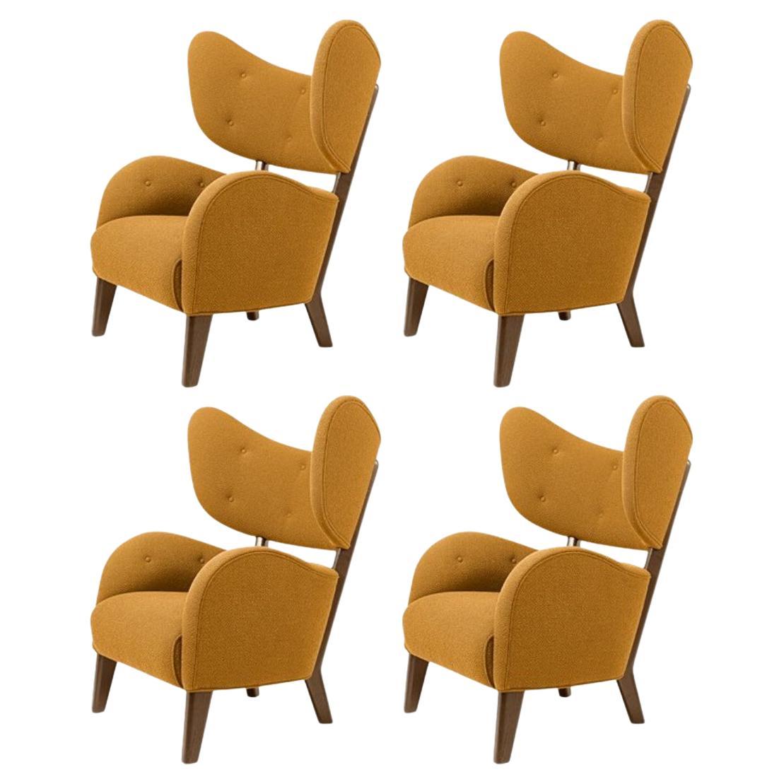Set of 4 Orange Raf Simons Vidar 3 Smoked Oak My Own Lounge Chair by Lassen