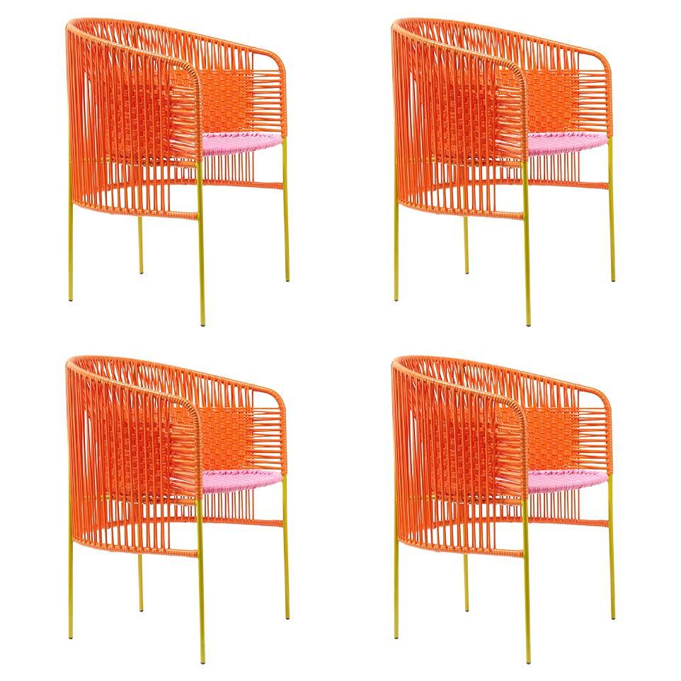 Set of 4 Orange Rose Caribe Dining Chair by Sebastian Herkner