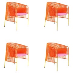 Set of 4 Orange Rose Caribe Lounge Chair by Sebastian Herkner