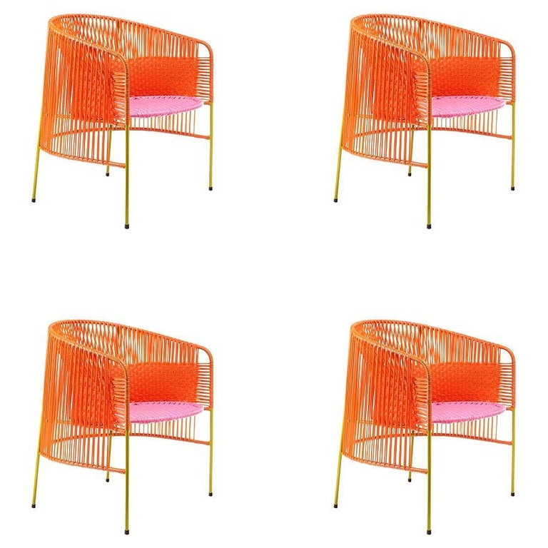 Set of 4 Orange Rose Caribe Lounge Chair by Sebastian Herkner For Sale