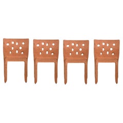 Set of 4 Orange Sculpted Contemporary Chairs by Faina