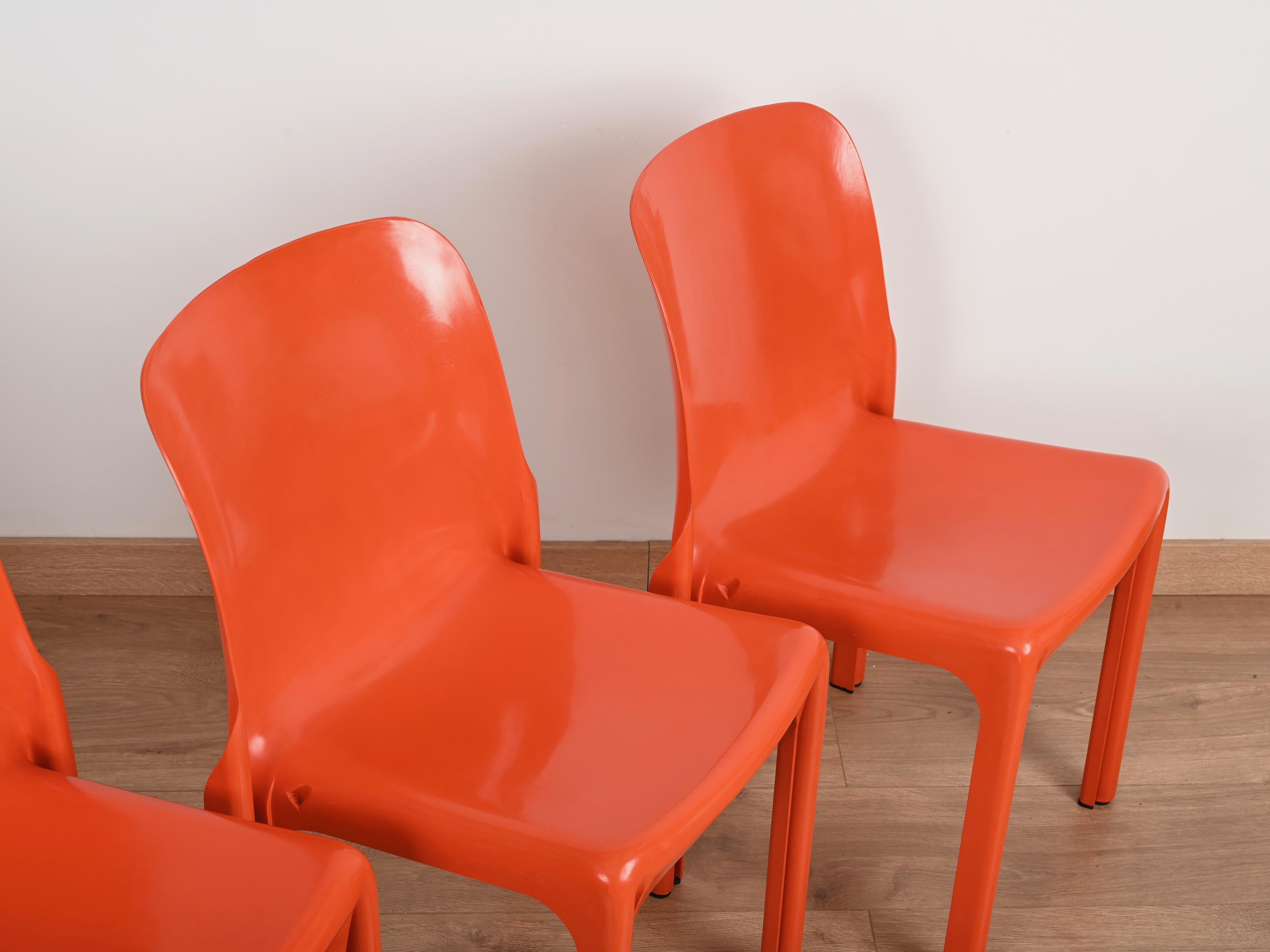 Set of 4 Orange Selene Chairs by Vico Magistretti for Artemide, Italy 1969 For Sale 2