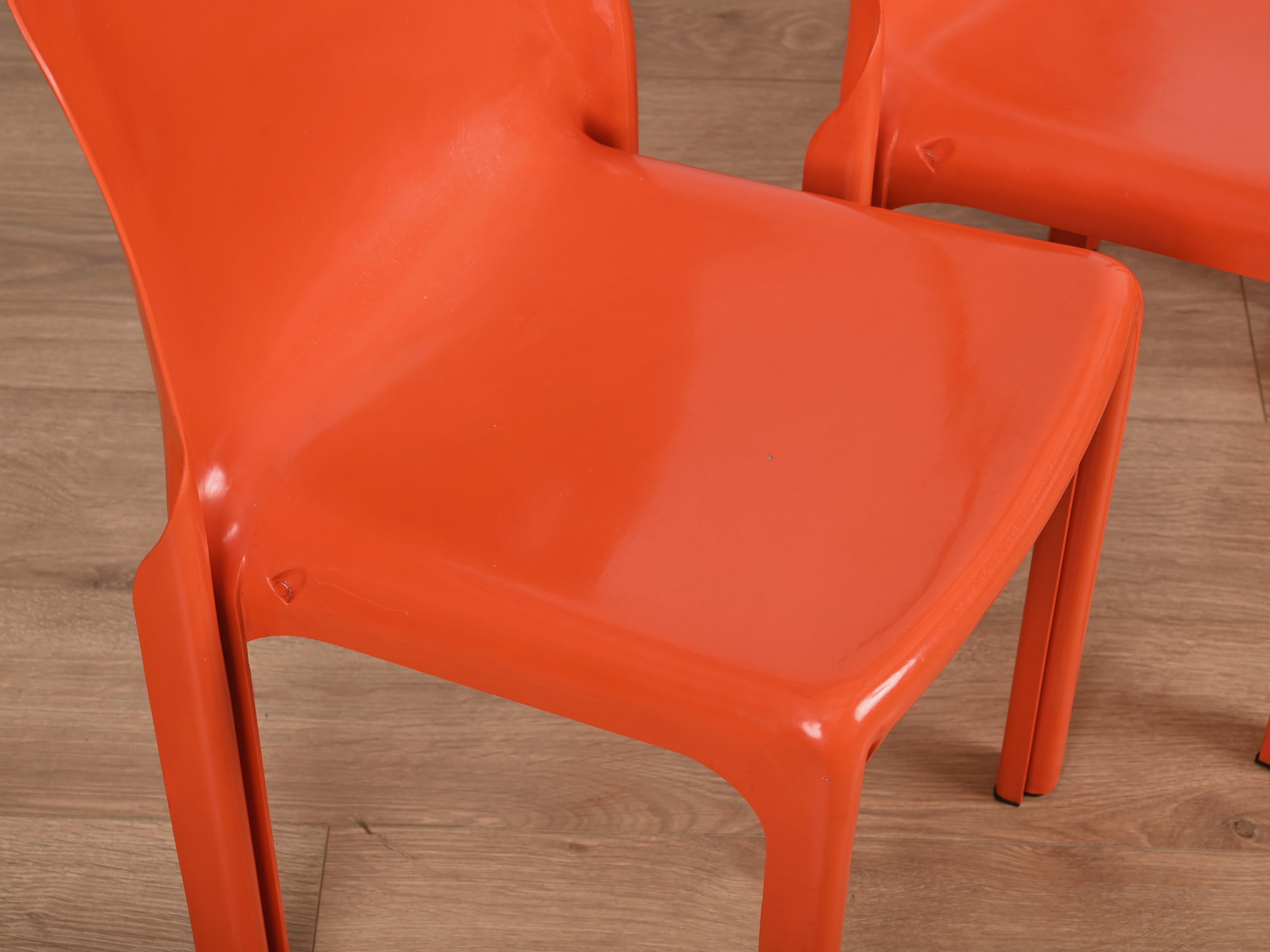 Set of 4 Orange Selene Chairs by Vico Magistretti for Artemide, Italy 1969 For Sale 6