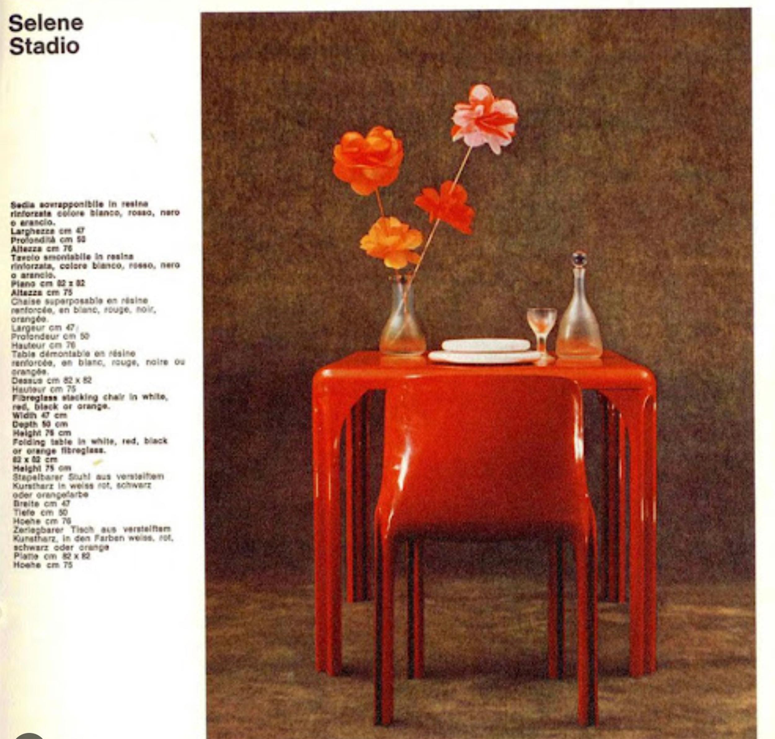 Set of 4 Orange Selene Chairs by Vico Magistretti for Artemide, Italy 1969 For Sale 9