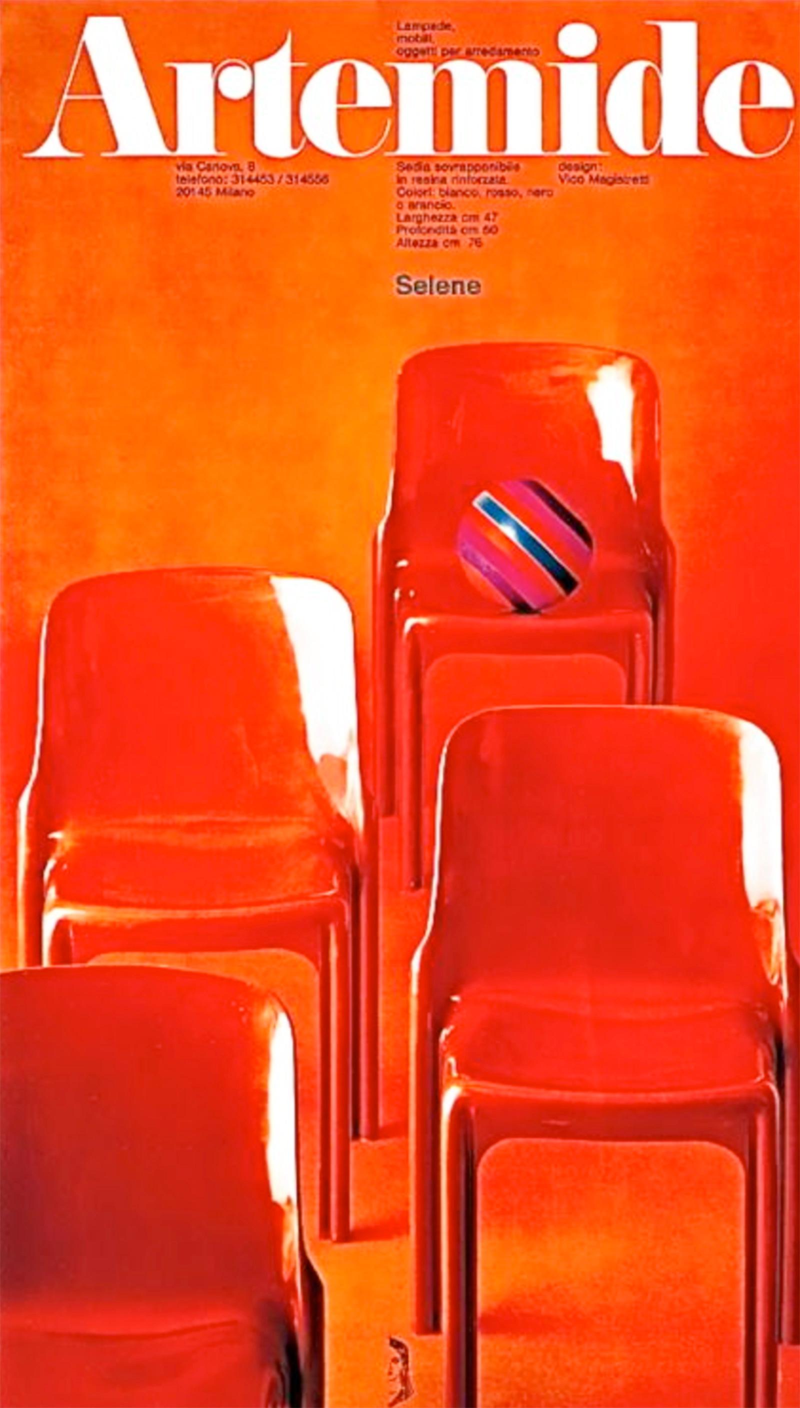 Set of 4 Orange Selene Chairs by Vico Magistretti for Artemide, Italy 1969 For Sale 10