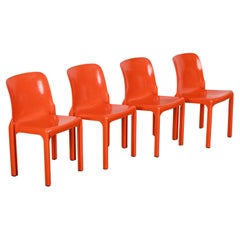 Set of 4 Orange Selene Chairs by Vico Magistretti for Artemide, Italy 1969
