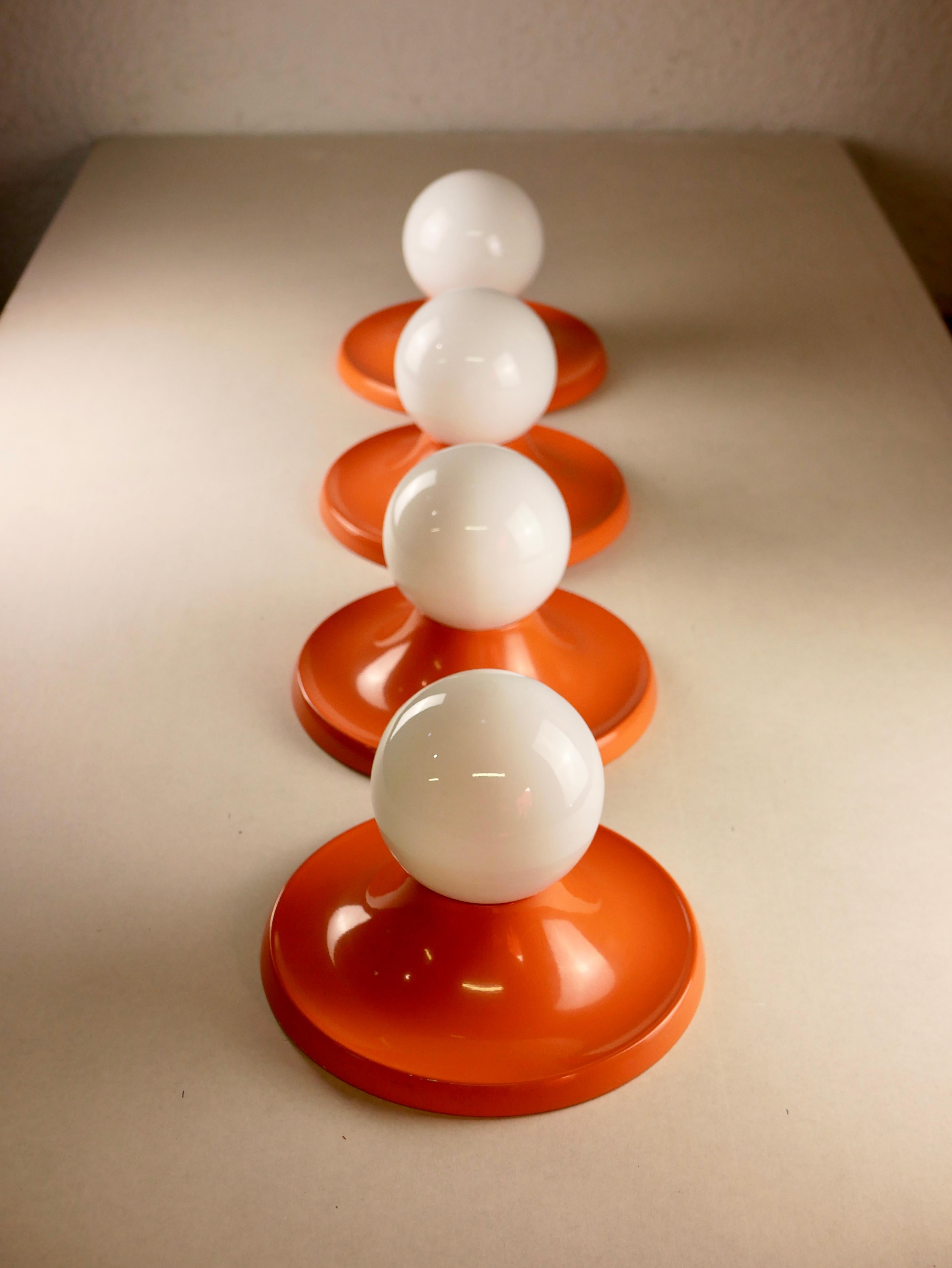Set of 4 Orange Wall Lamps 'Light Ball' by Castiglioni for Arteluce Flos 4