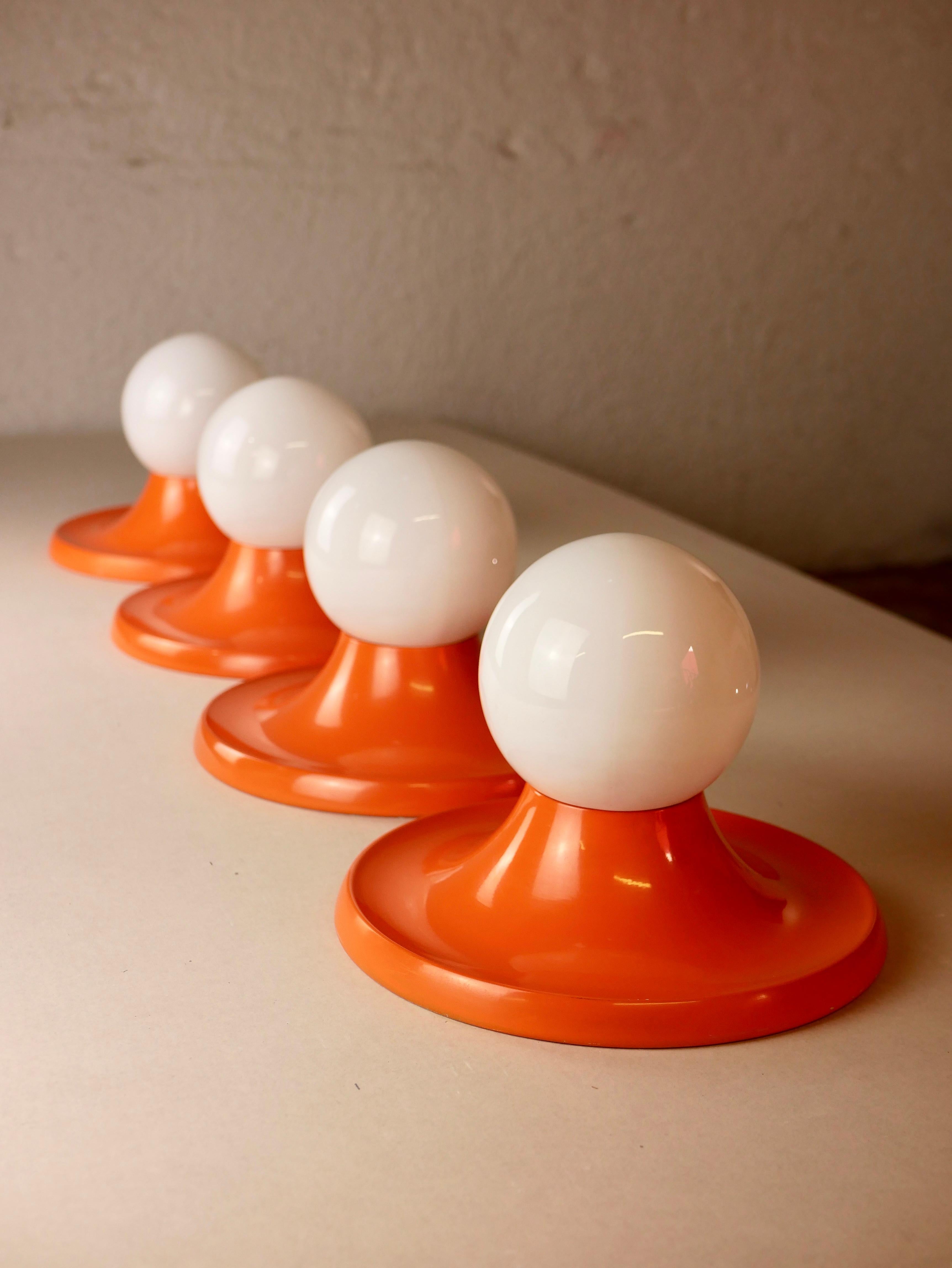 Set of 4 Orange Wall Lamps 'Light Ball' by Castiglioni for Arteluce Flos 5