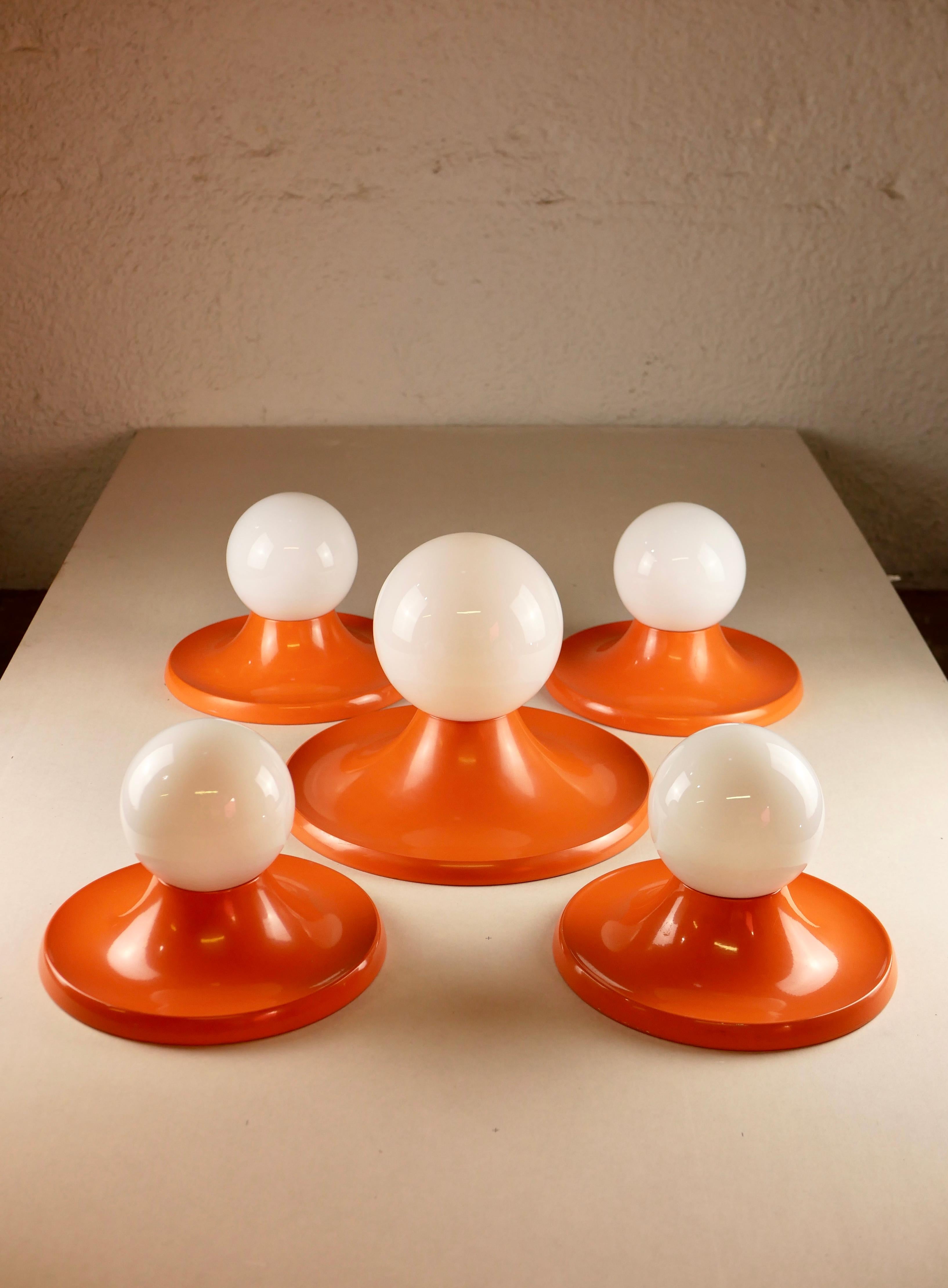 Set of 4 Orange Wall Lamps 'Light Ball' by Castiglioni for Arteluce Flos 7