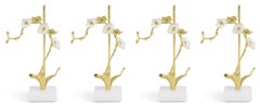 Set of 4 Orchid Sculptures in Brass, White Enamel and Marble, Contemporary Style