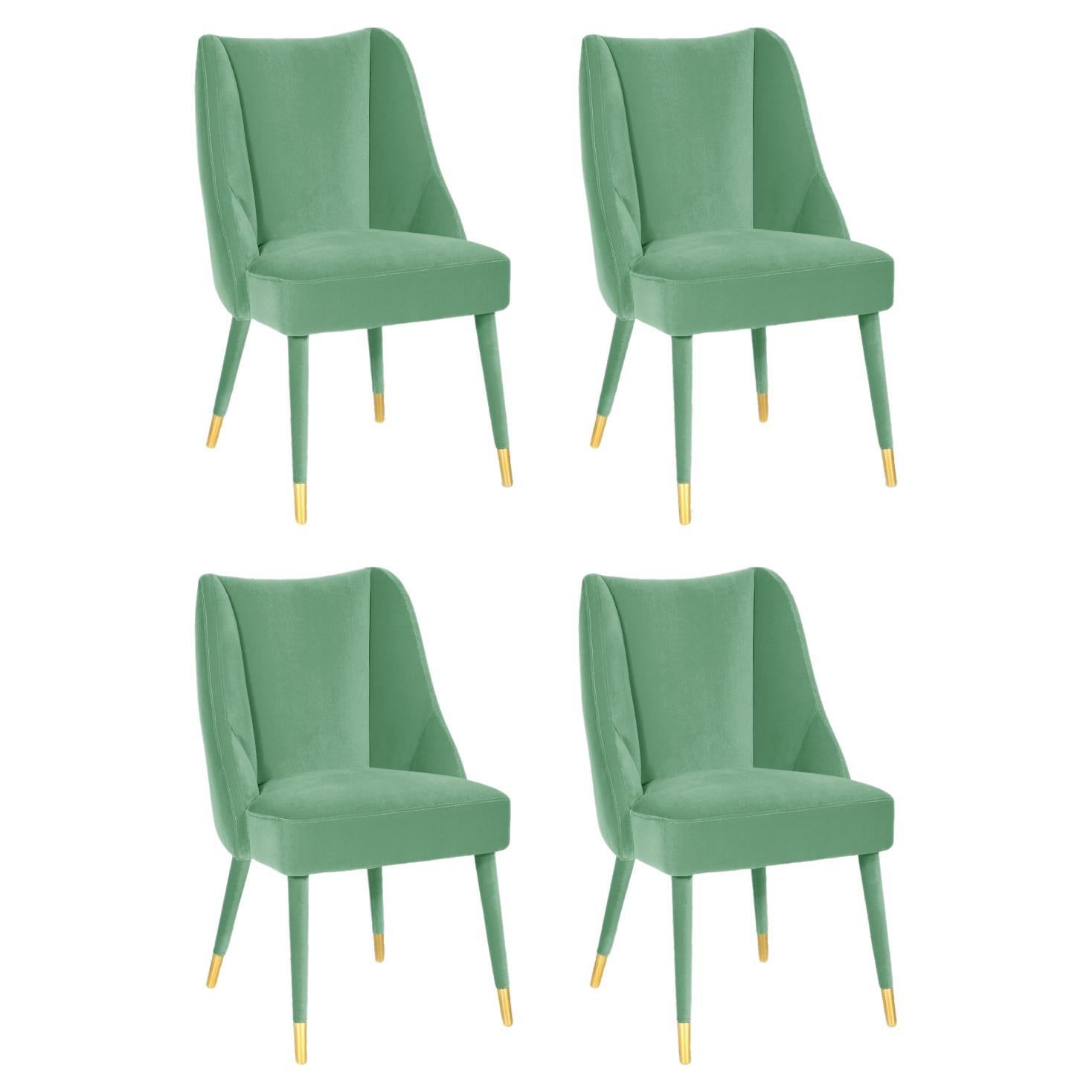 Set of 4 Organic turquoise velvet brass Figueroa dining chair by InsidherLand