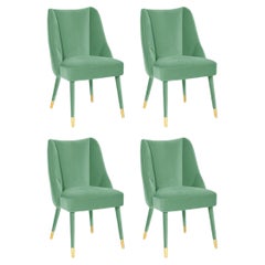 Set of 4 Organic turquoise velvet brass Figueroa dining chair by InsidherLand