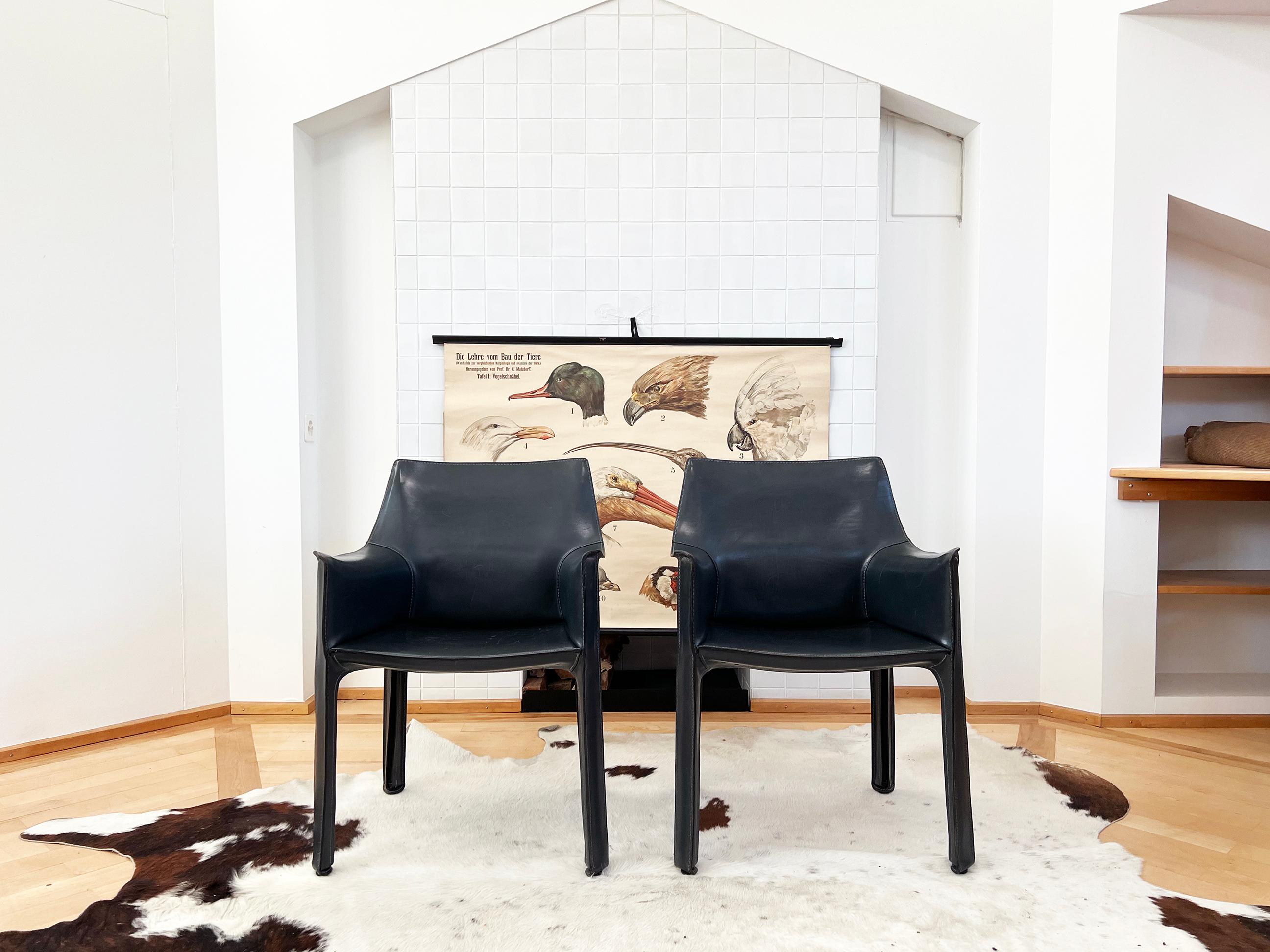 Metal Set of 4 Original 1970s Cab 414 Armchairs by Mario Bellini for Cassina in RARE D For Sale