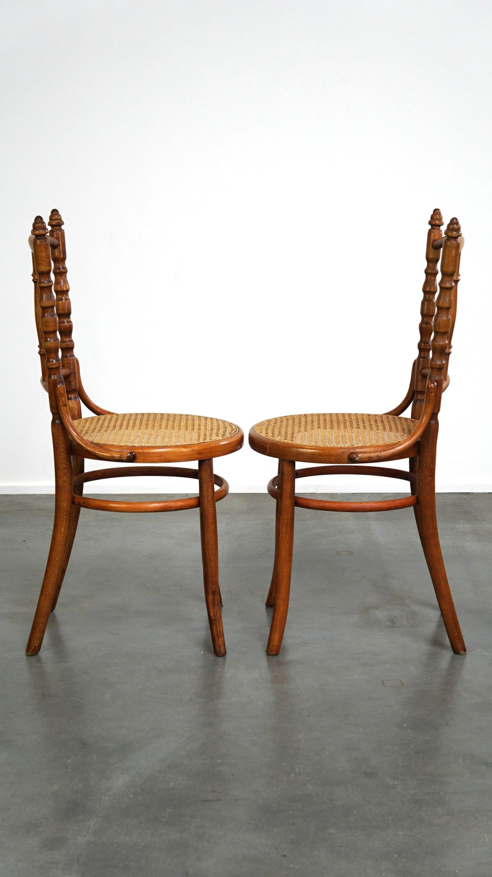Austrian Set of 4 original and antique Thonet bistro chairs with a fantastic look For Sale